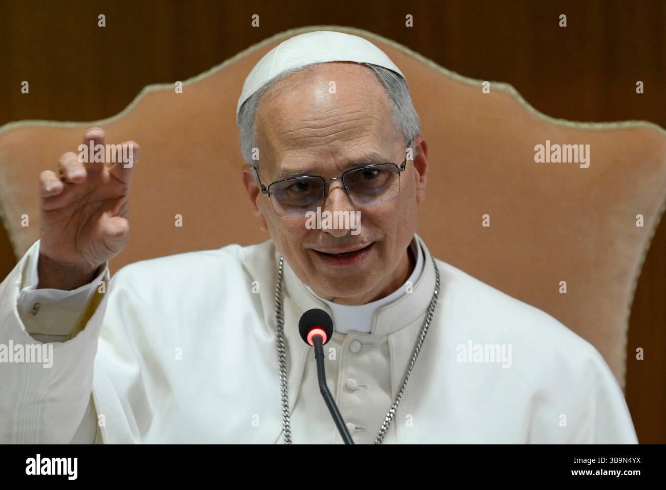 Pope Leo XIV meets the College of Cardinals in the New Synod Hall at ...