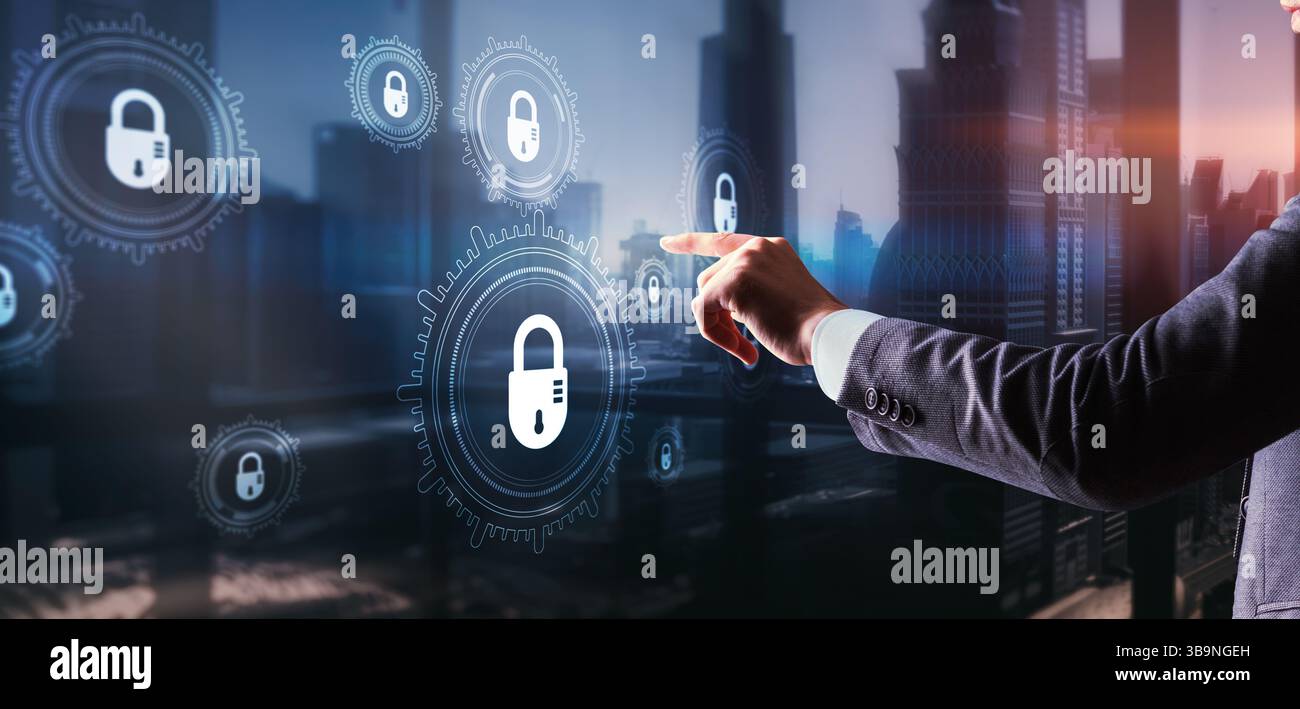 Cyber Security. Gears on a Virtual Screen. Data Protection Technology. Stock Photo