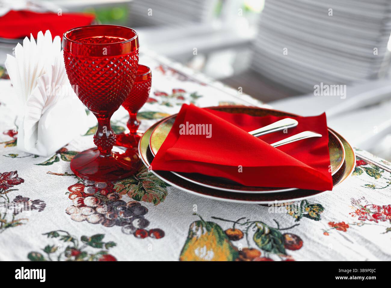 Beautifully served summer table in a cafe Stock Photo