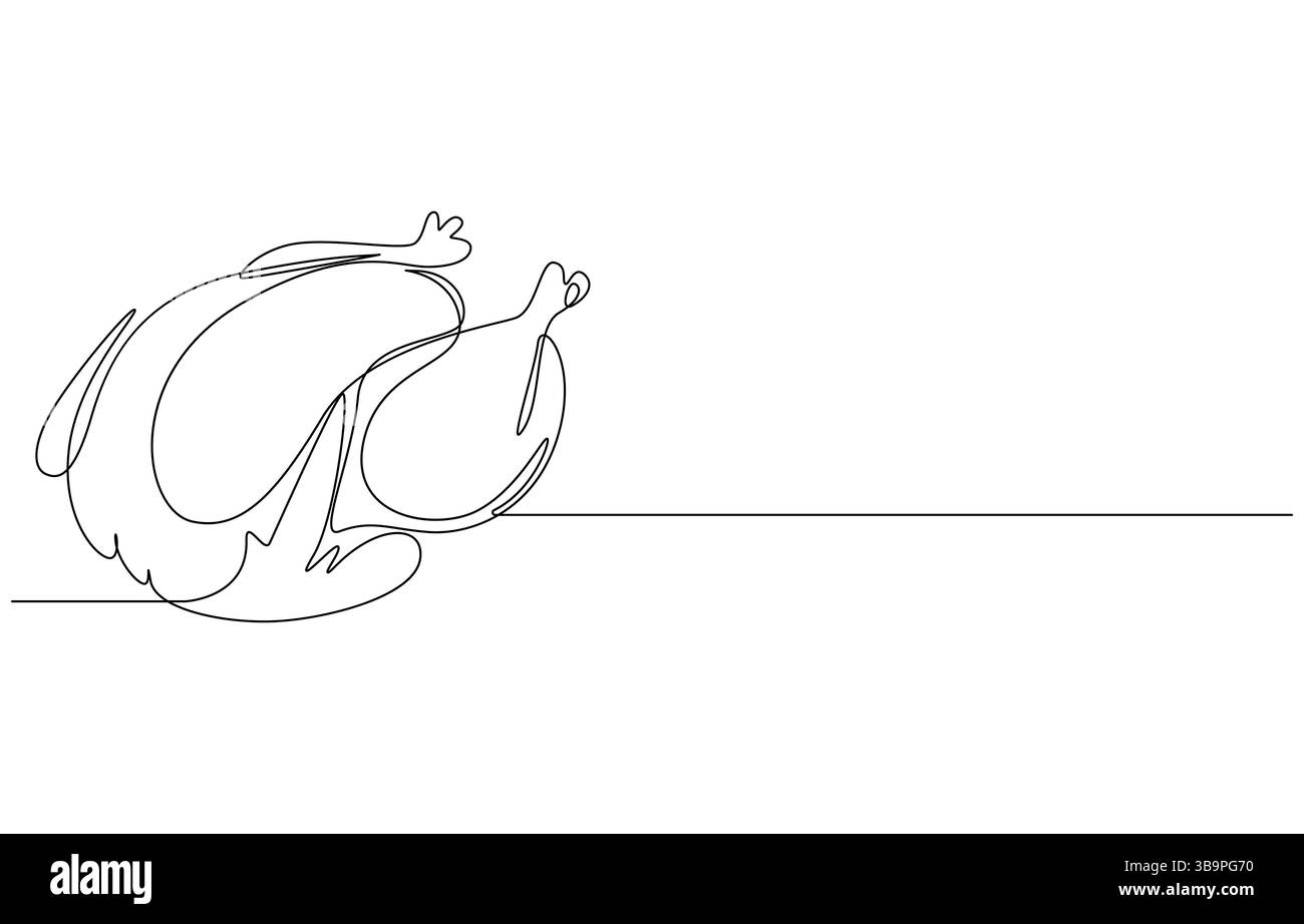 Whole Boiled Chicken continuous one line drawing, Whole Boiled Chicken – Minimalist Line Art Illustration Stock Vector