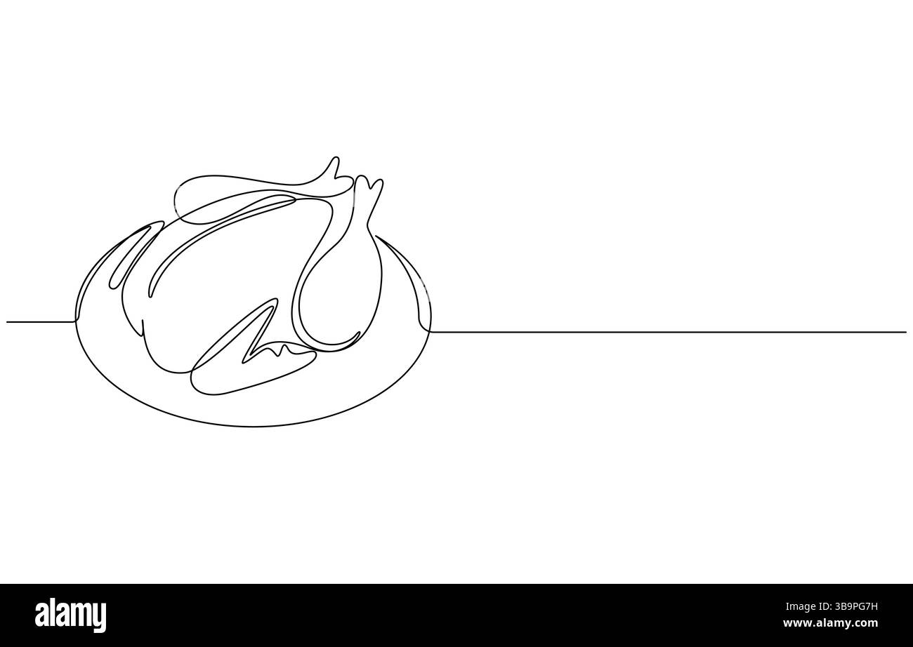 Whole Boiled Chicken continuous one line drawing, Whole Boiled Chicken – Minimalist Line Art Illustration Stock Vector
