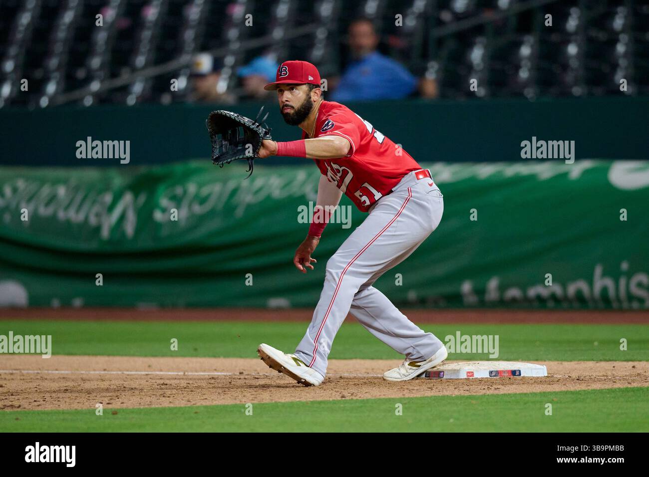 Edwin Rios Fielding Louisville Bats first baseman Edwin Ríos (51) stretches for a throw ...