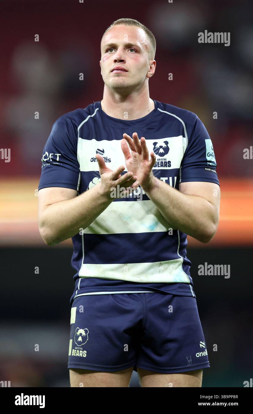 Bristol Bears' Fitz Harding celebrates after the Gallagher Premiership ...