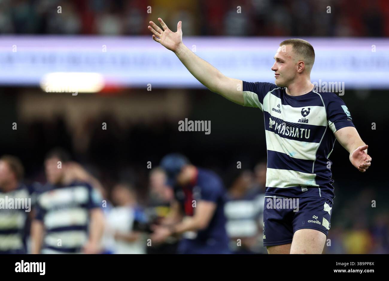 Bristol Bears' Fitz Harding celebrates after the Gallagher Premiership ...