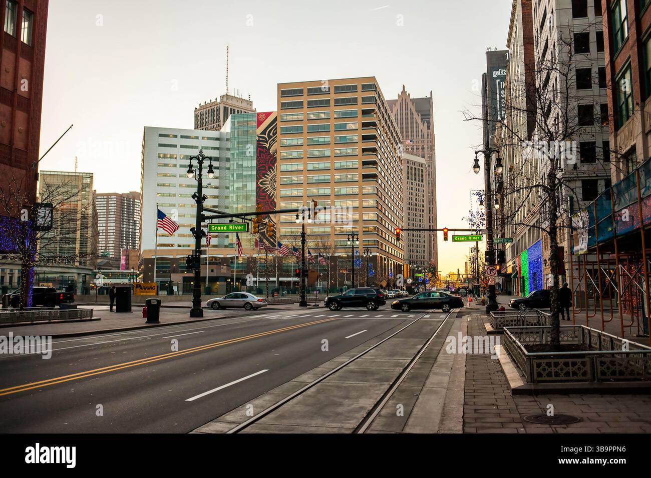 Detroit, MI, USA - 12-11-2015: Photo of downtown Detroit streets ...