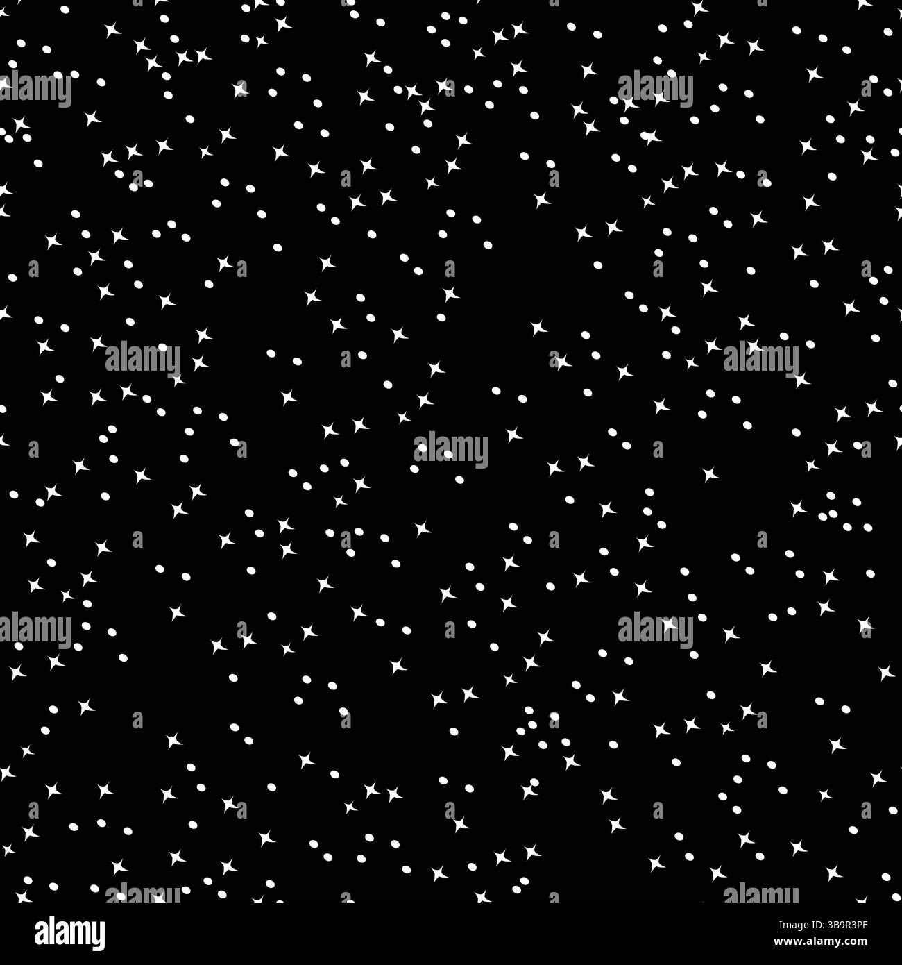 Monochrome seamless pattern with white dots and stars Stock Vector
