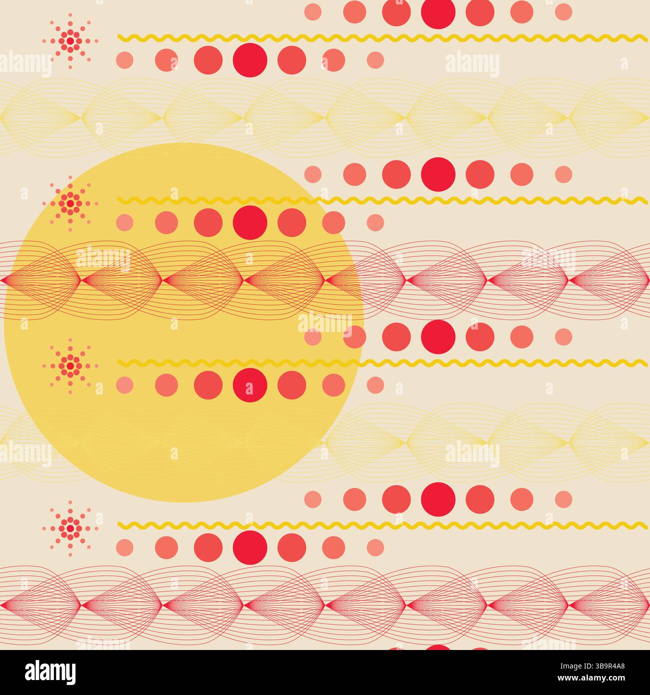 Seamless vector pattern with circles and waves in retro style Stock Vector