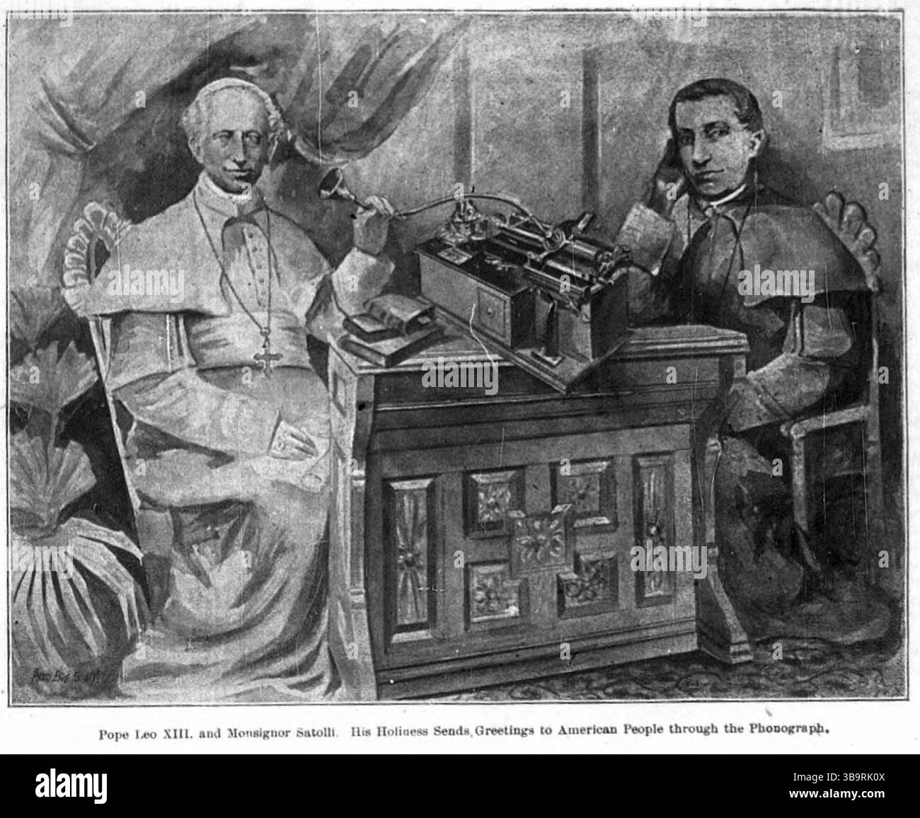 Illustration Of Pope Leo XIII Recording A Message For The American Illustration of pope leo xiii recording a message for the american