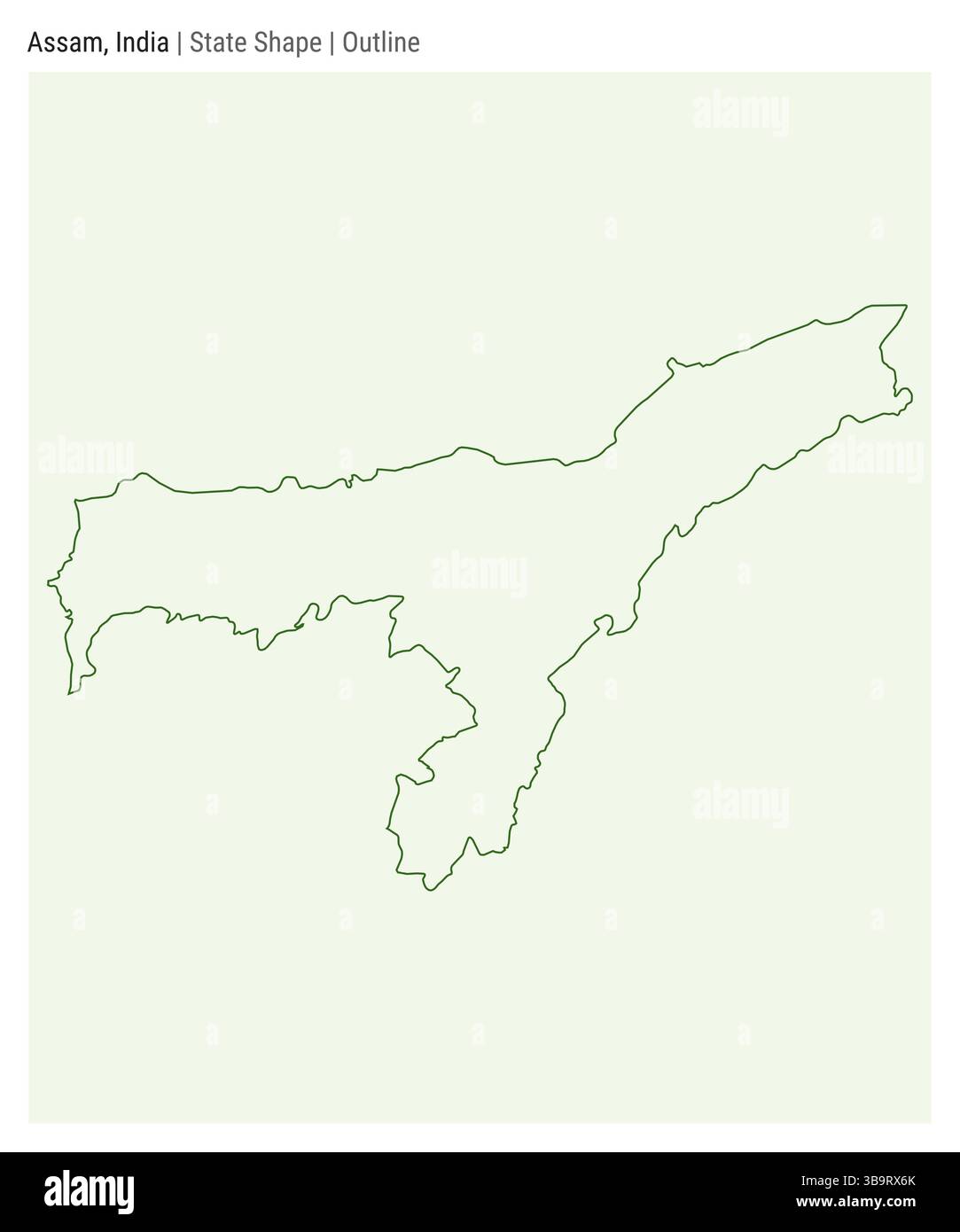 Assam, India. Simple vector map. State shape. Outline style. Border of Assam. Vector illustration. Stock Vector