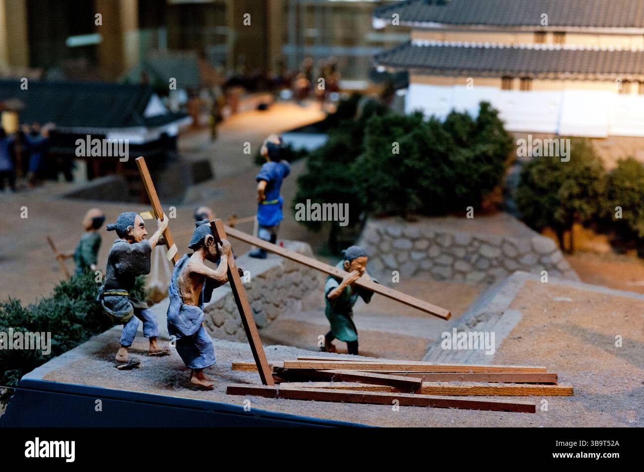 Miniature Japanese diorama model depicting the construction of Kochi ...