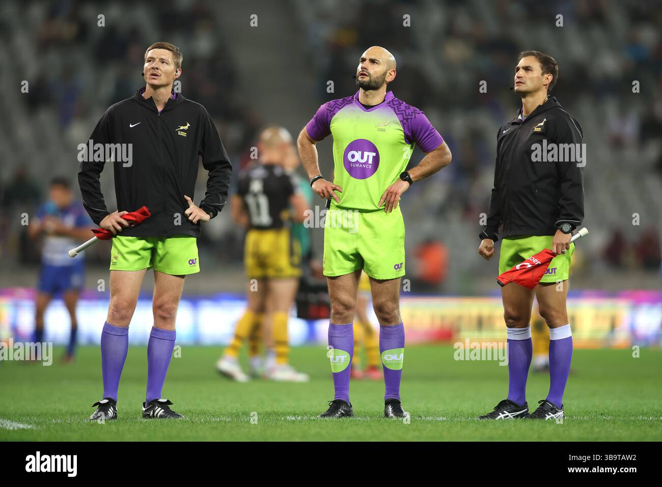CAPE TOWN, SOUTH AFRICA - MAY 10: Referee Andrea Piardi checks the big ...