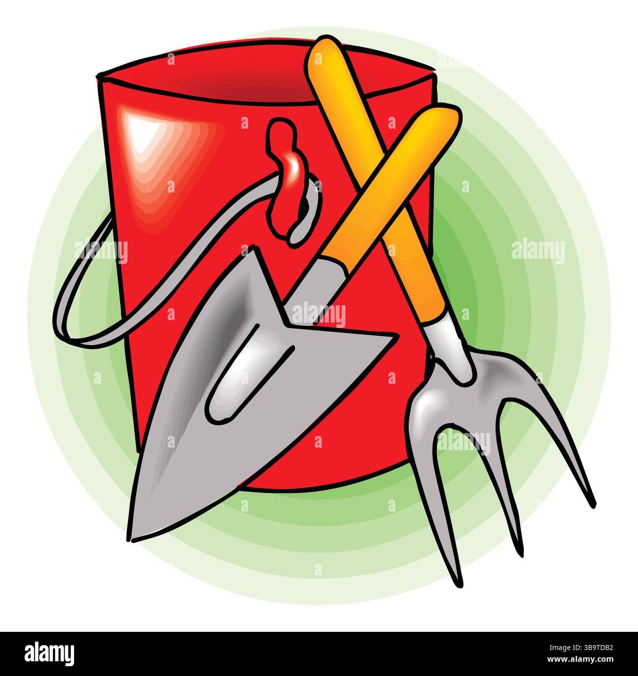 An abstract vector illustration shows a set of bucket and shovel and ...