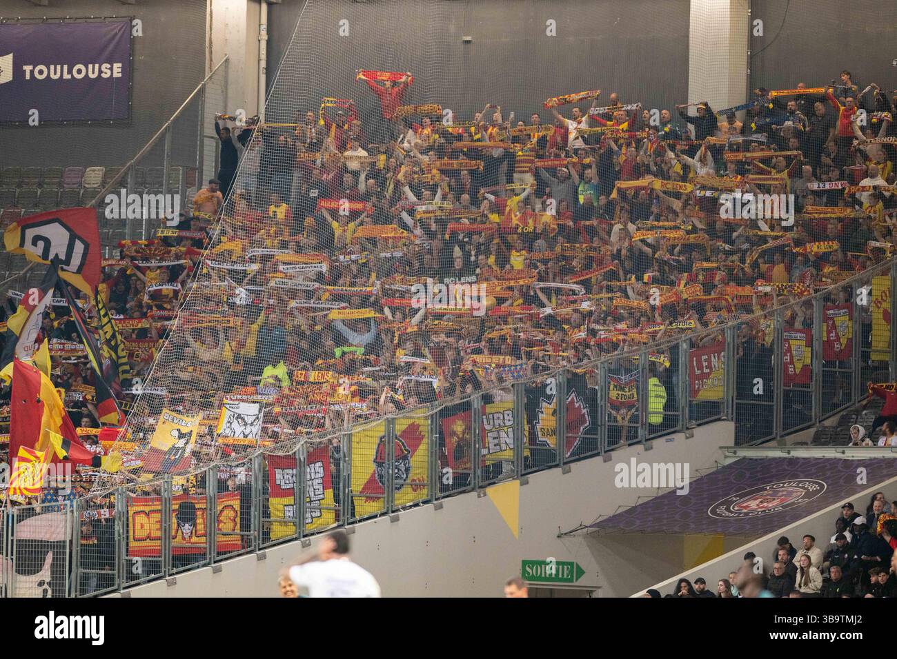 Toulouse, France. 10th May, 2025. Fans of Lens during the French ...