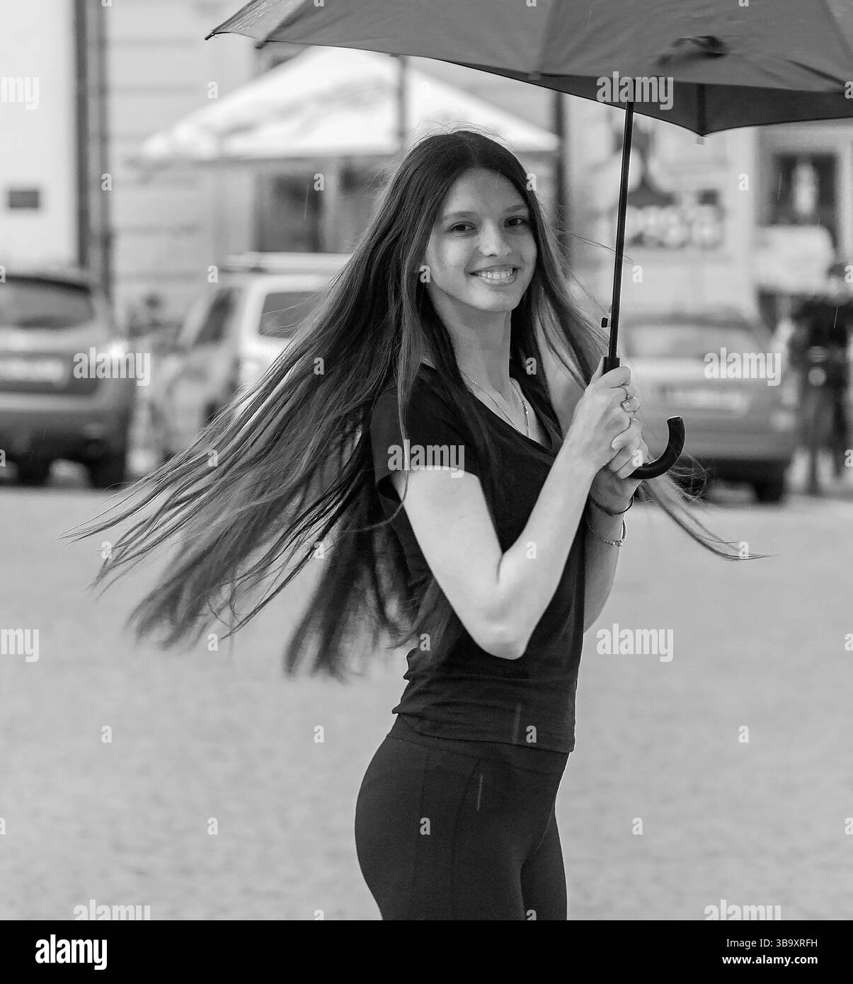 Girl rain Black and White Stock Photos & Images - Alamy