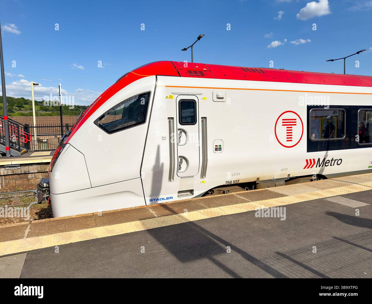 Treforest, Pontypridd, Wales, UK - 29 April 2025: Transport for Wales Class 756 commuter train at Treforest Railway station. - Smartphone Captured Stock Image