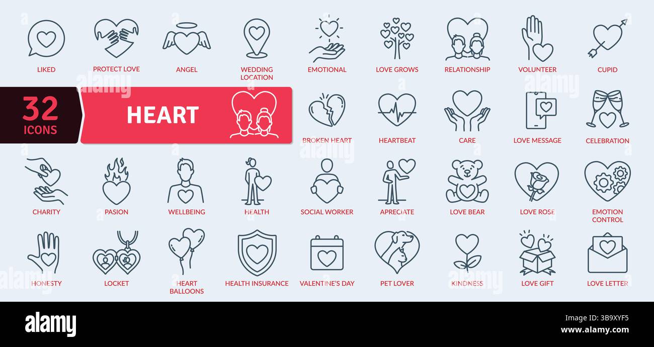 Heart and Love Icon Set: Affection and Relationships Stock Vector