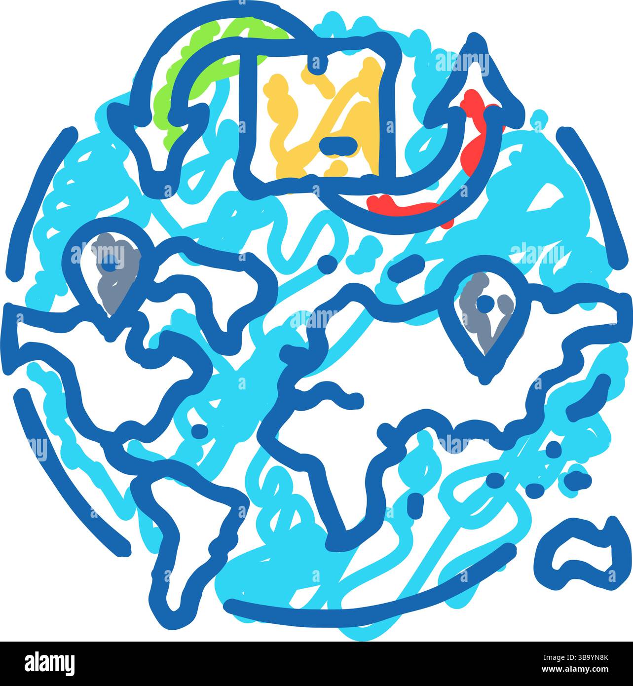 cross border trade logistic manager icon doodle illustration Stock ...
