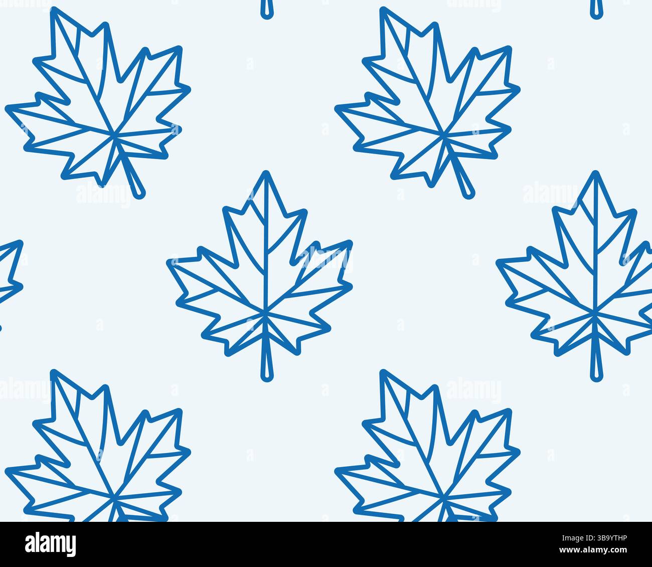 Maple leaf pattern. Blue on white hand drawn vector illustration. Stock Vector