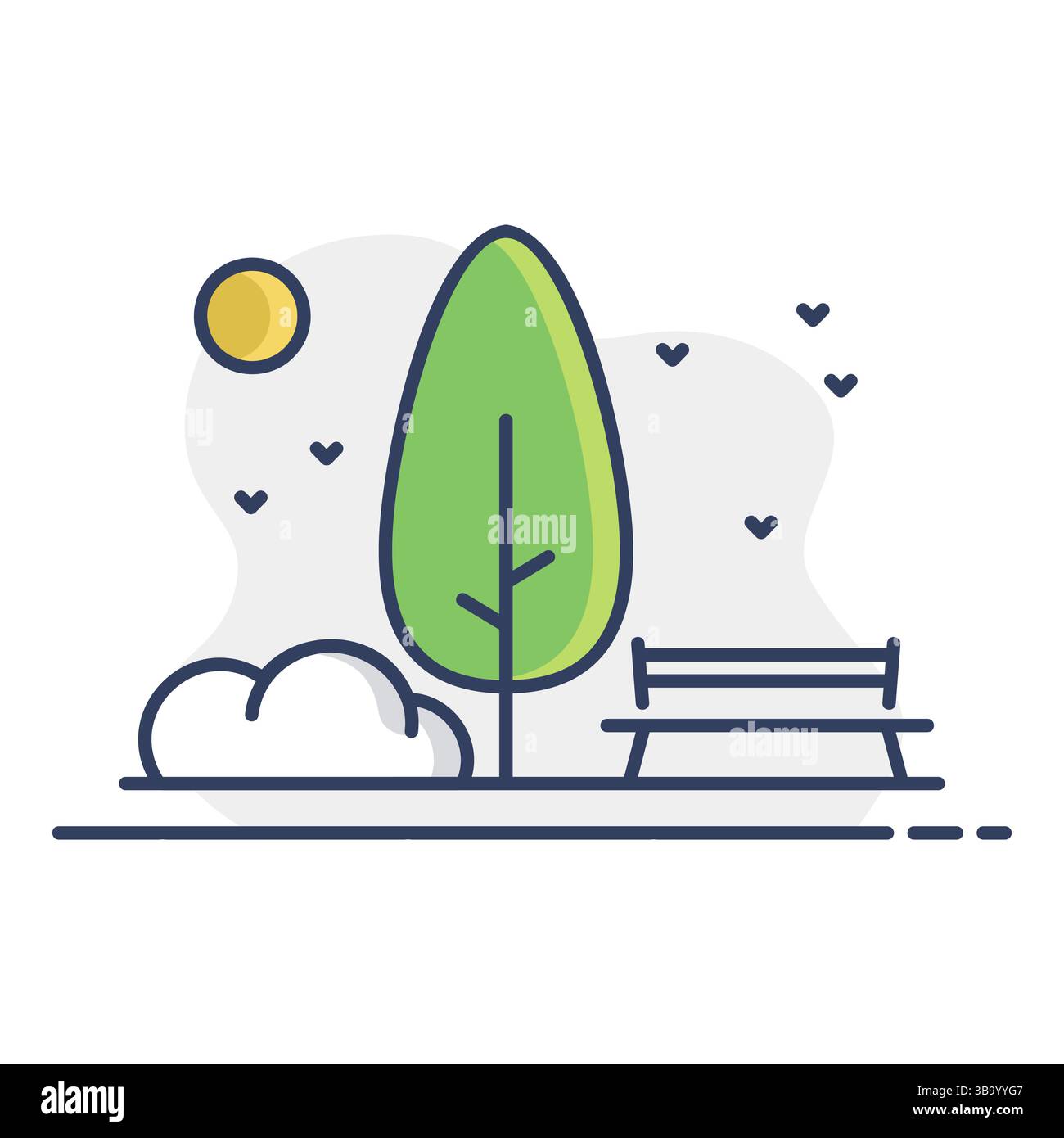 Public park bench and tree vector icon. Urban park. Nature sign. Graph ...