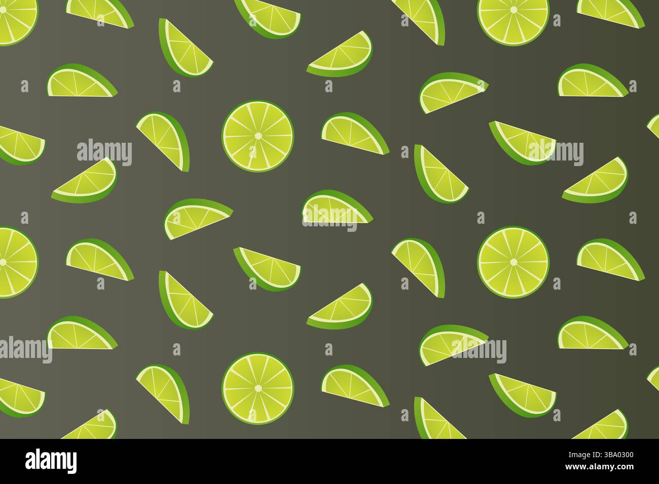 Seamless repeating pattern of limes on a dark background. Vector illustration. Stock Vector
