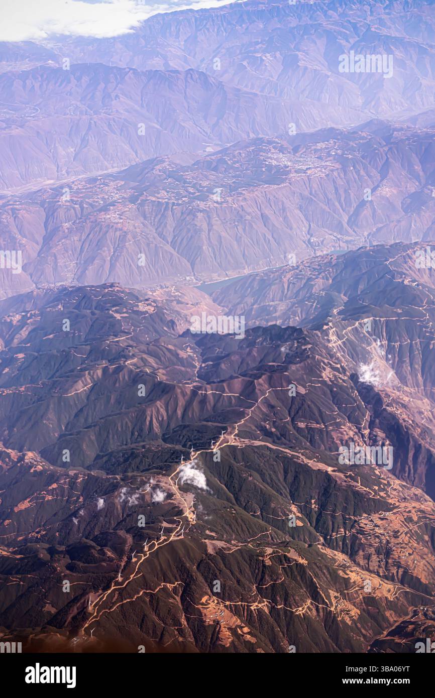 Taihangshan, aerial view. The mountain range in China, which is located on the eastern edge of the Loess Plateau in the provinces of China, Shaanxi an Stock Photo