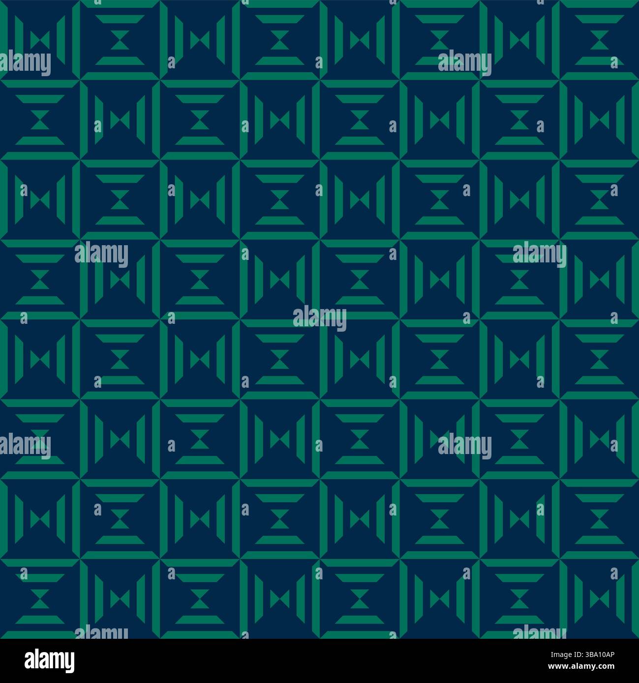 Striped green triangles seamless pattern on dark blue background. Repeating blue pattern. Stock Vector