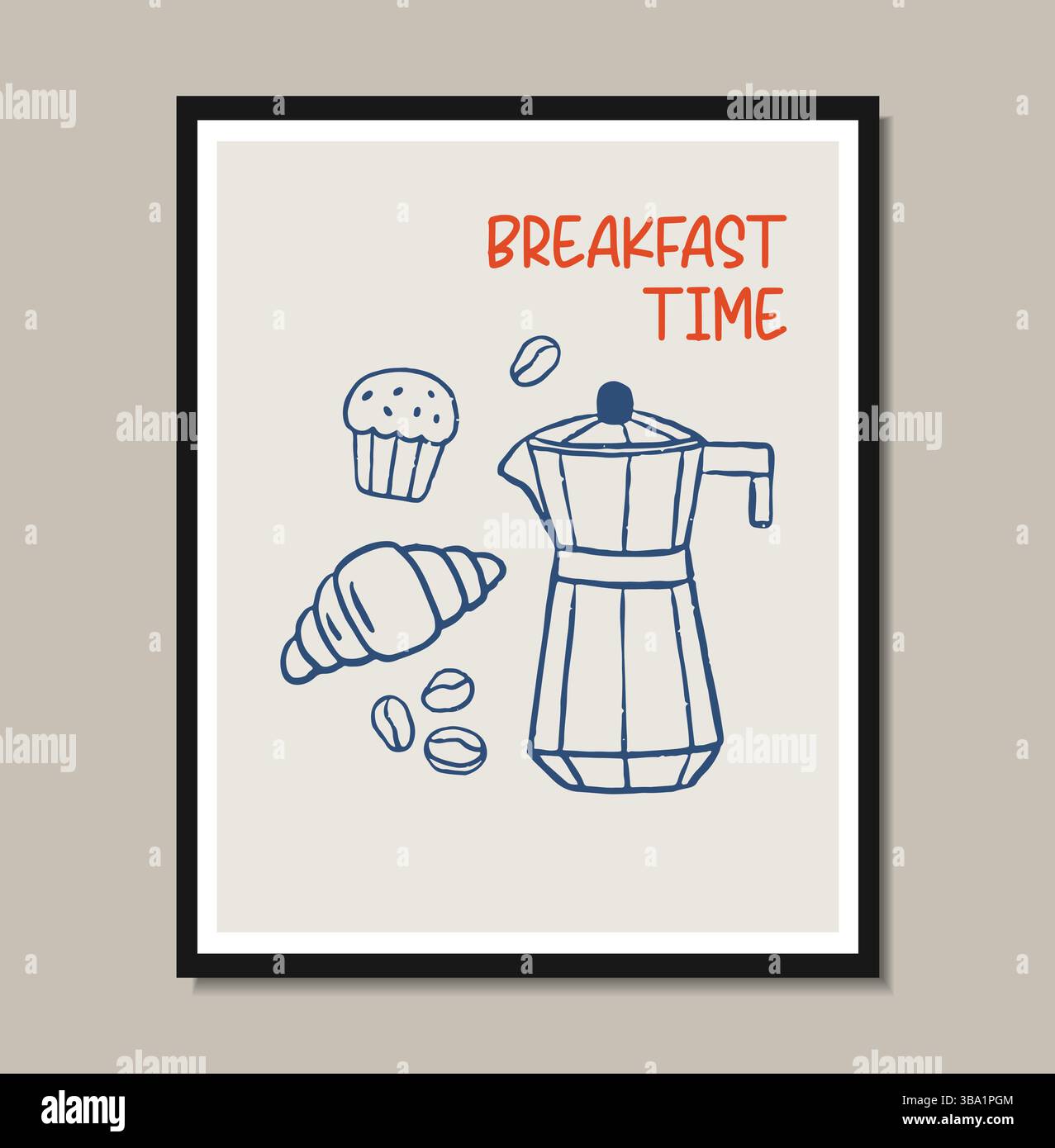 Breakfast doodles poster. Vector illustration of croissant and coffee ...