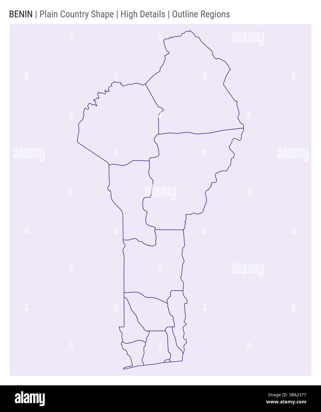 Benin plain country map. High details. Outline regions style. Shape of Benin. Vector illustration. Stock Vector