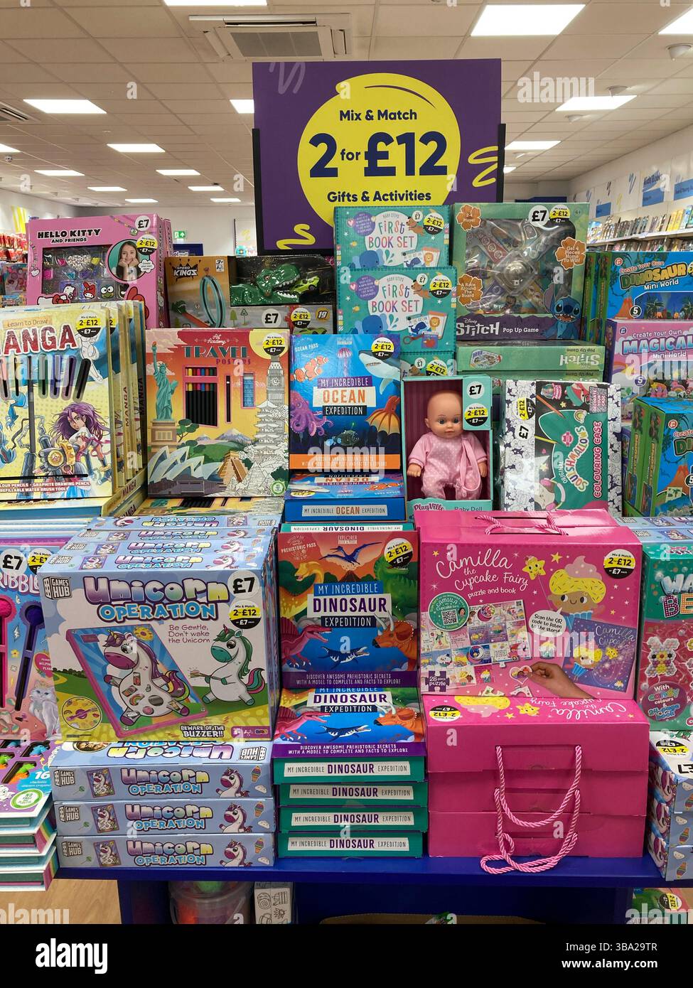 Assorted toys for sale in a general stationery store, UK - Smartphone Captured Stock Image