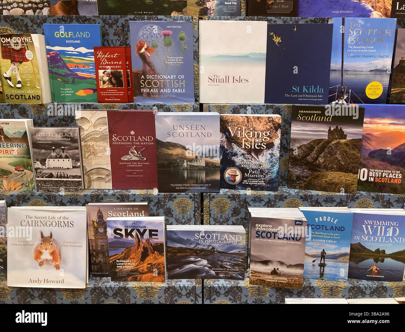 A selection of books about Scotland displayed at the book store Stock Photo