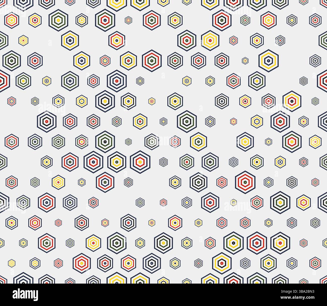 Vector background. Multicolored geometric elements of varied size. Simple stacked hexagons pattern. Hexagon cells. Tileable pattern. Stock Vector