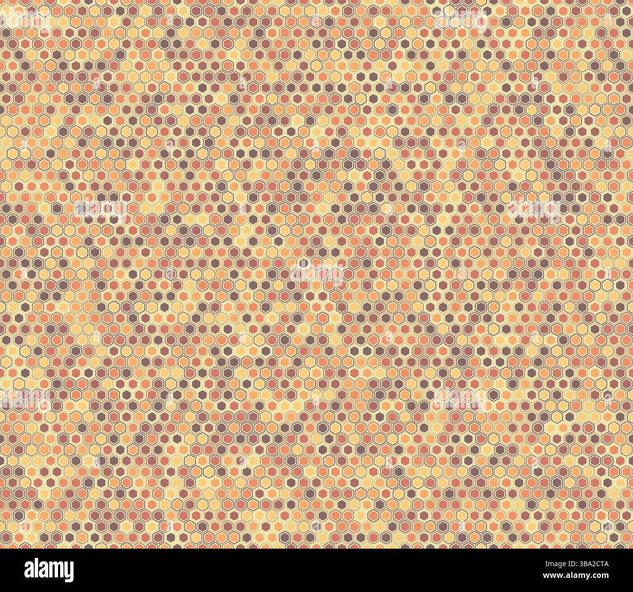 Hexagonal pattern background. Bold rounded hexagons mosaic pattern with inner solid cells. Orange color tones. Small hexagon geometric shapes. Stock Vector