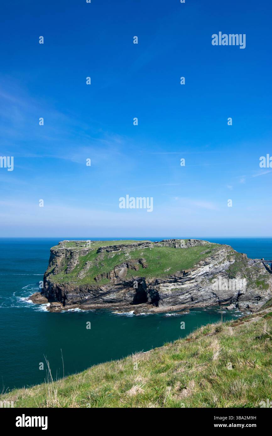 Tintagel headland viewed from the South West Coast Path in Cornwall, England, UK Stock Photo