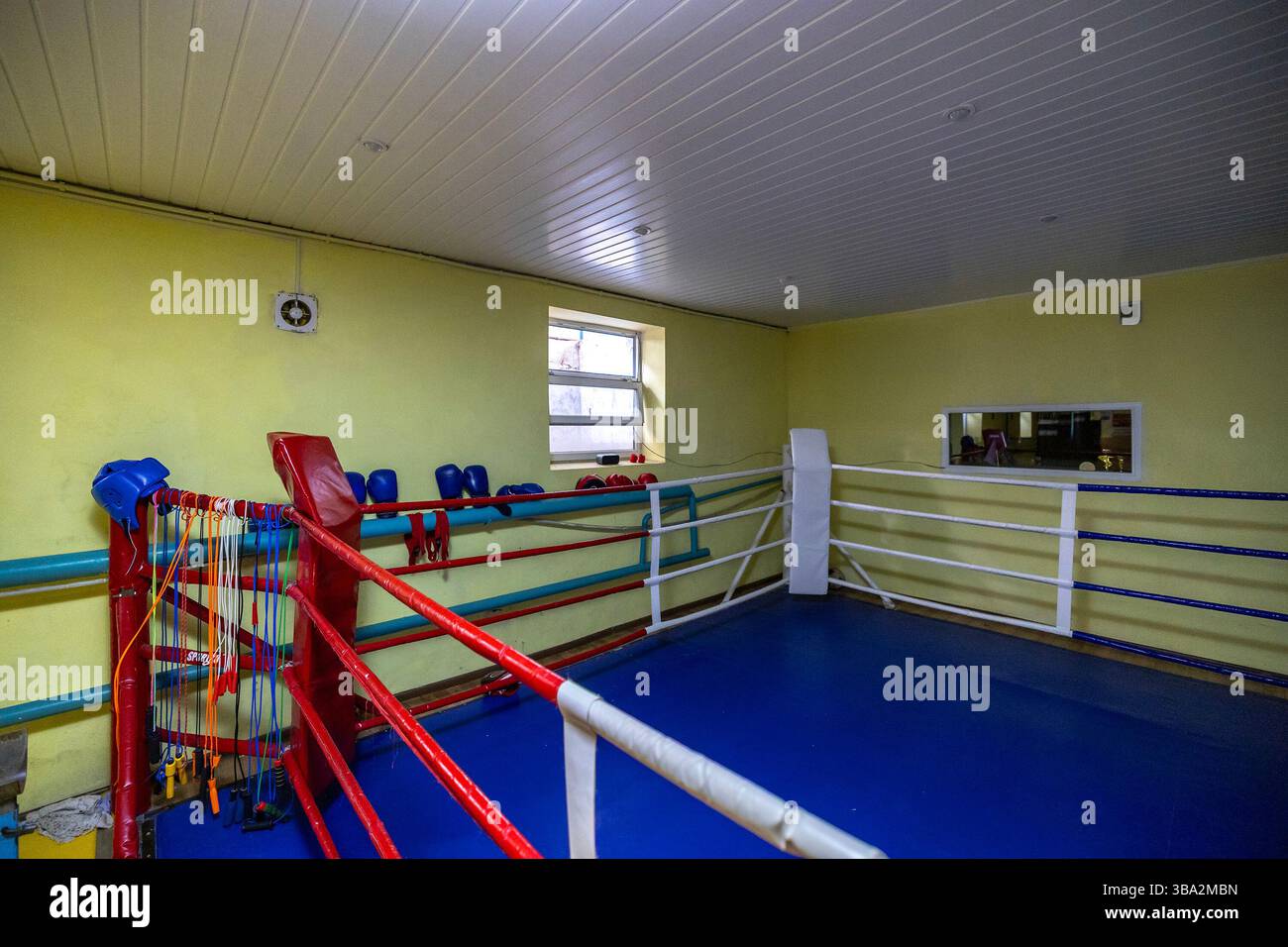 A boxing training section in a rural community with limited resources ...