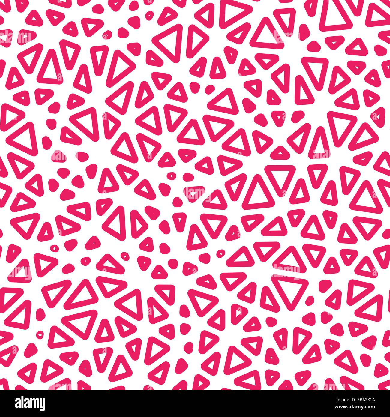 Geometric background. Small triangles size. Solid Color style. Rounded triangles outlined. Repeatable pattern. Vibrant Pink Glow. Stock Vector