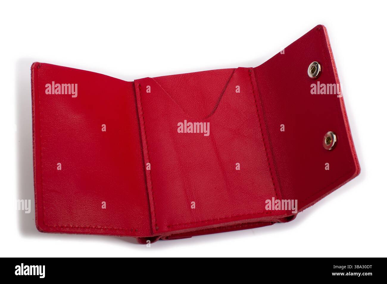 Open red leather wallet on a white background Stock Photo