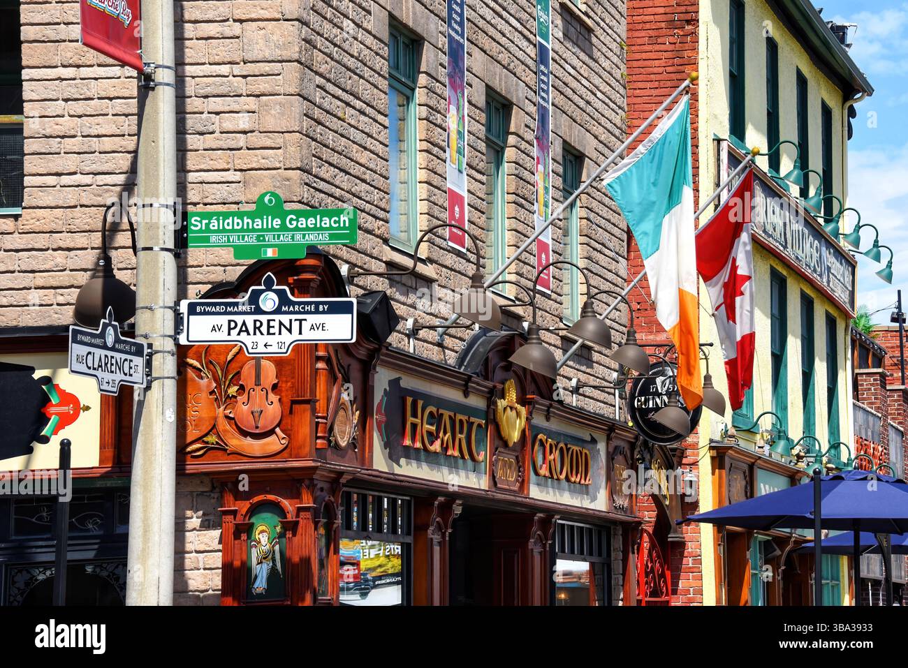 Ottawa, Canada - May 10, 2025: A new sign has been installed on May 8 designating St Patrick and Parent Avenue in the Byward Market as the Irish Villa Stock Photo