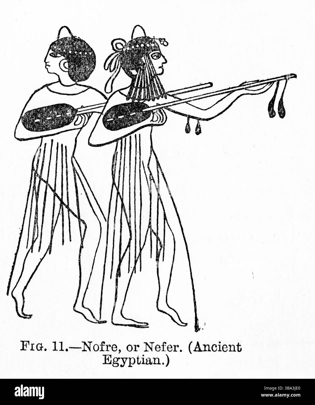 Engraving of ancient Egyptians playing stringed instruments called ...