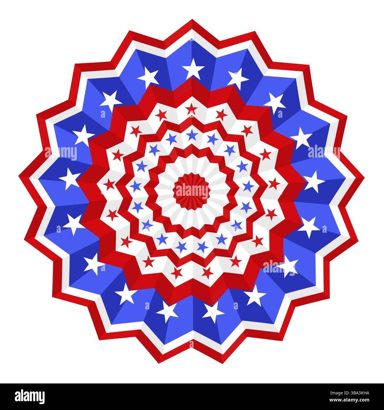 Patriotic red, white, and blue star mandala with geometric design Stock Vector