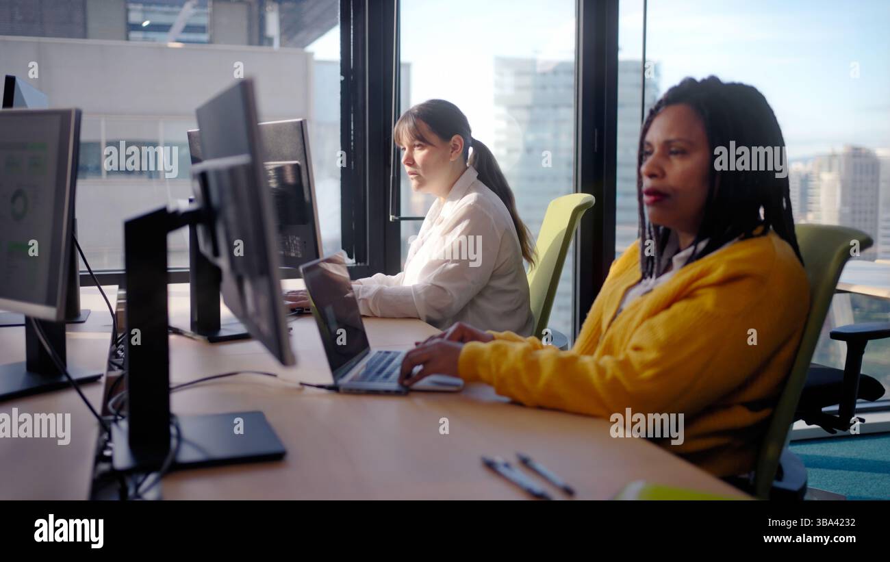 Programmers working on computers in modern office Stock Photo
