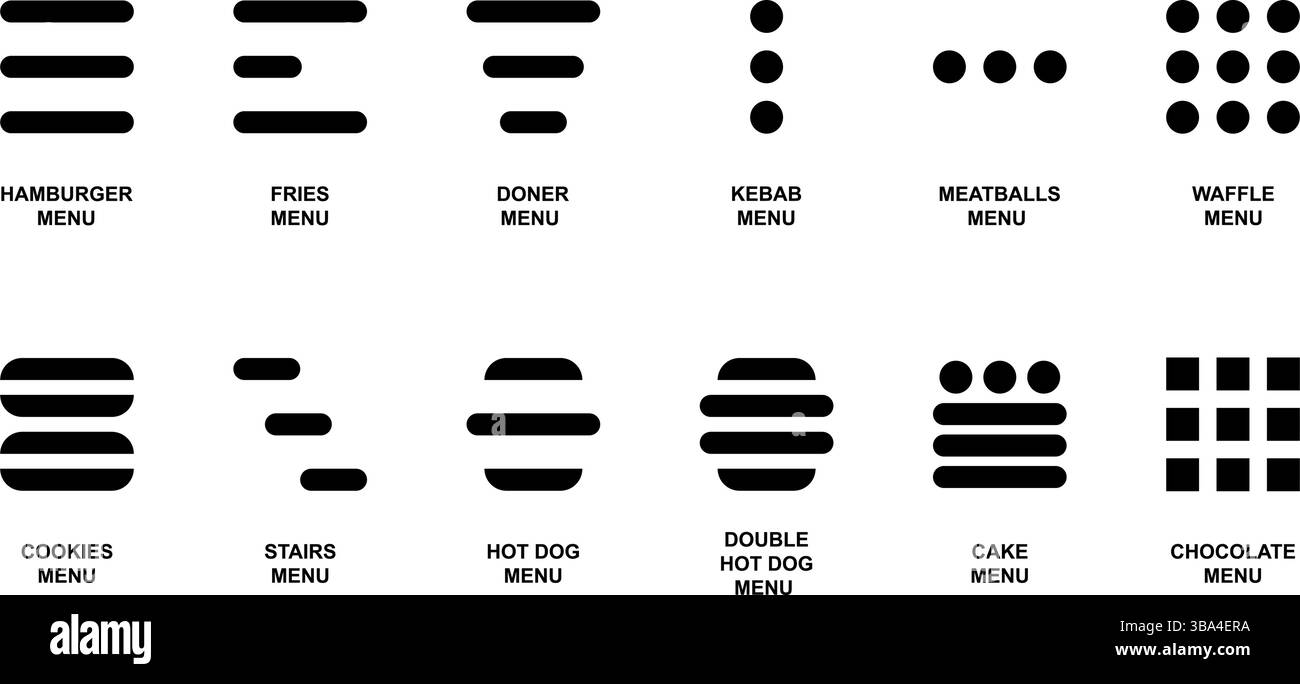 Set of hamburger menu icons. Website navigation buttons in burger style ...