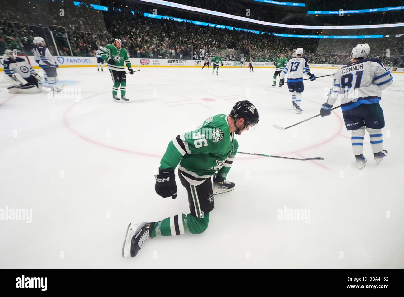 Dallas Stars' Mikko Rantanen (96) celebrates his goal in the third