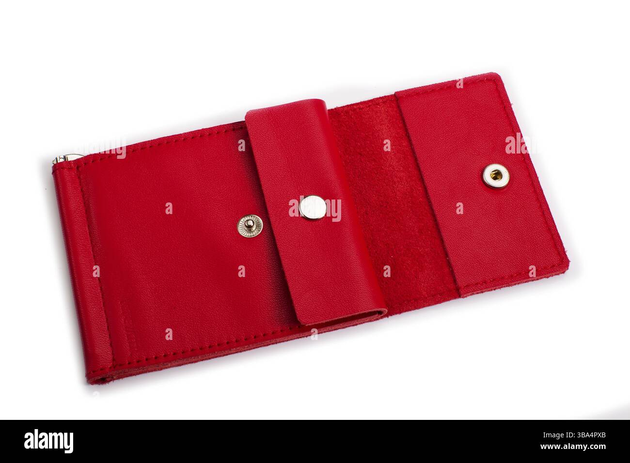 Open red leather wallet on a white background Stock Photo