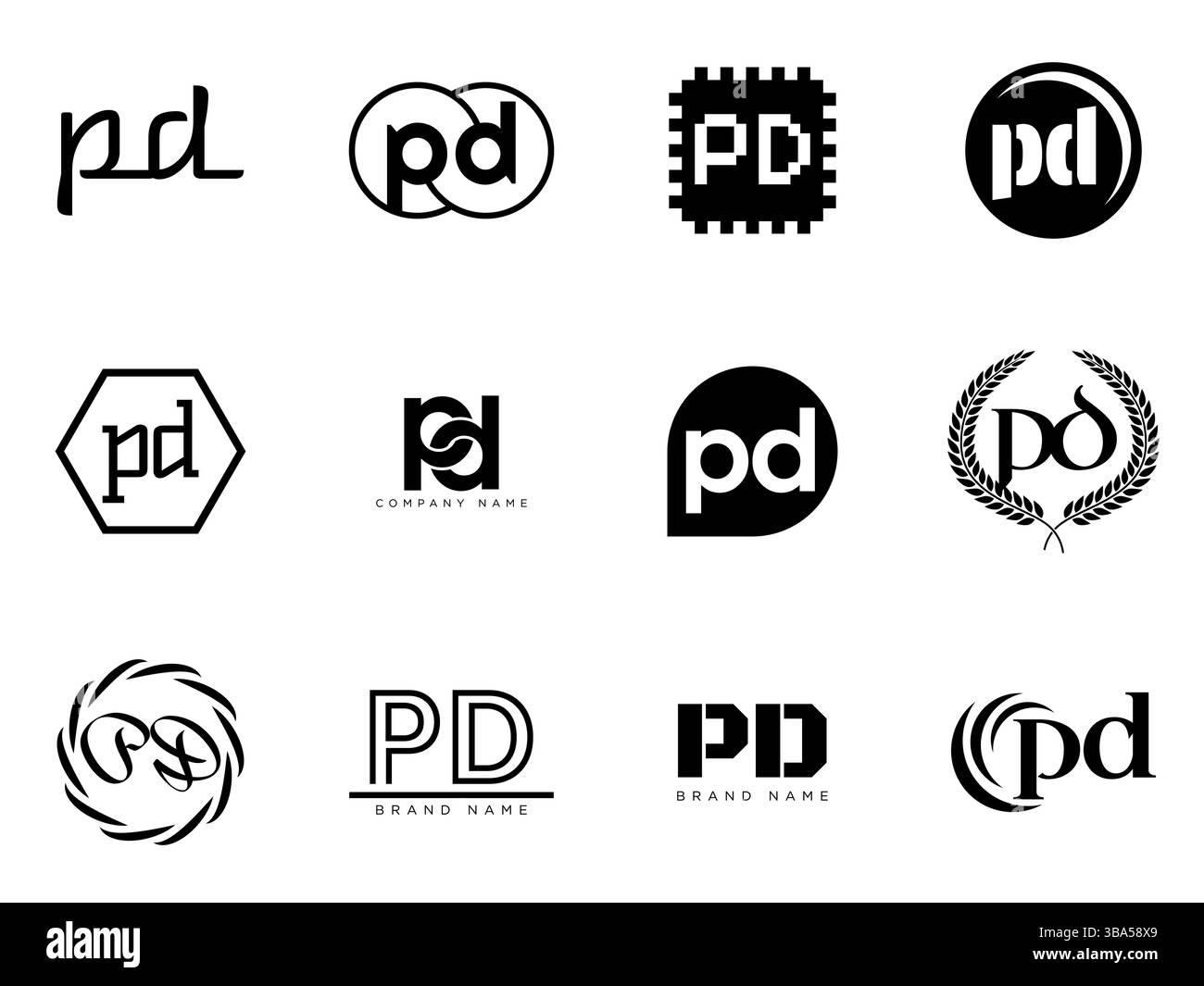 PD logo company template. Letter p and d logotype. Set different ...