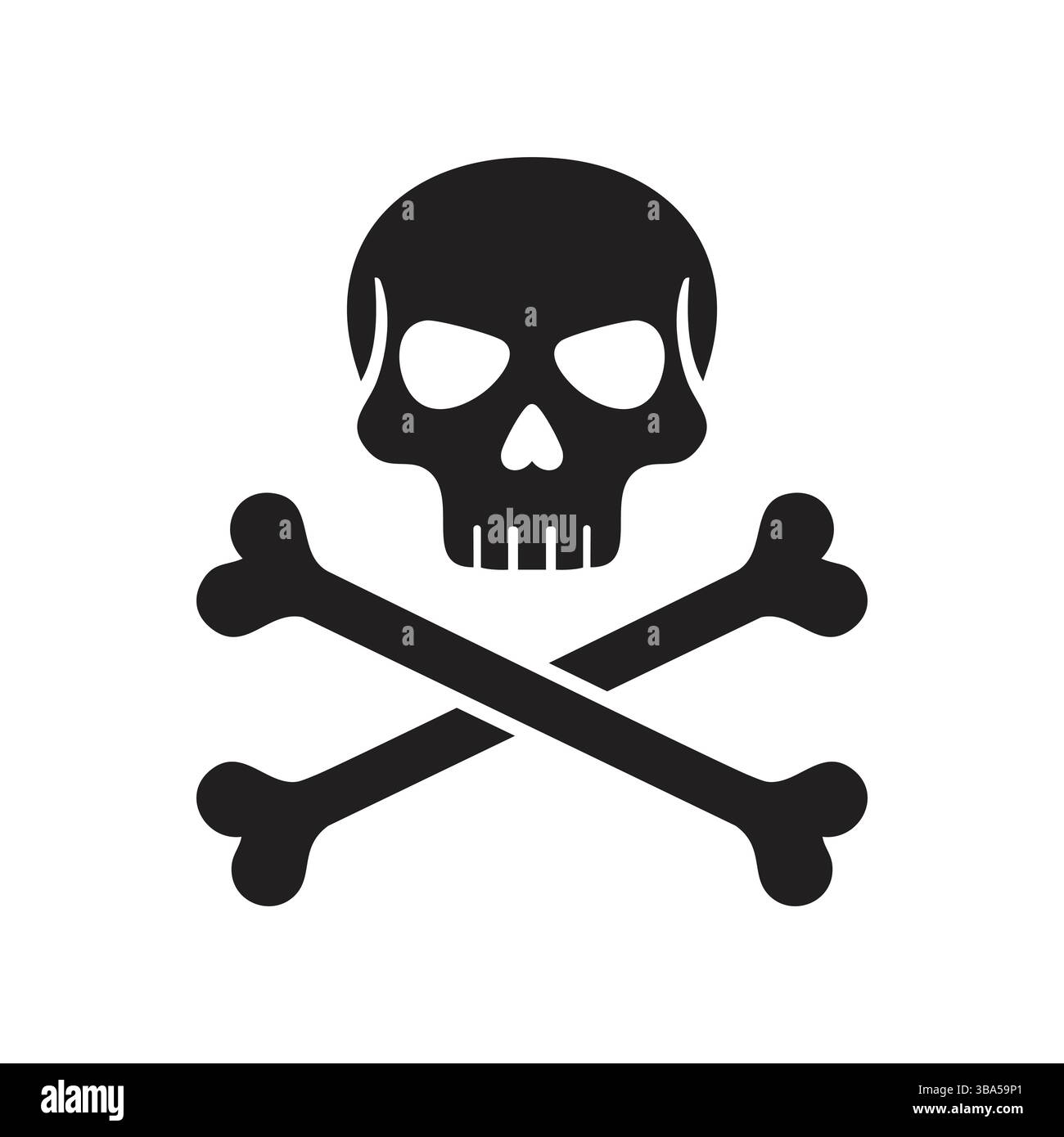 Solid black skull and crossbones, isolated on a white background.  The design is simple, flat, and easily recognizable. Stock Vector