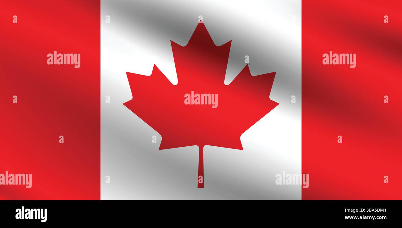 Flag of Canada. Canada flag official colors and proportion digital vector illustration. Wavy flag. Pleated flag. Stock Vector