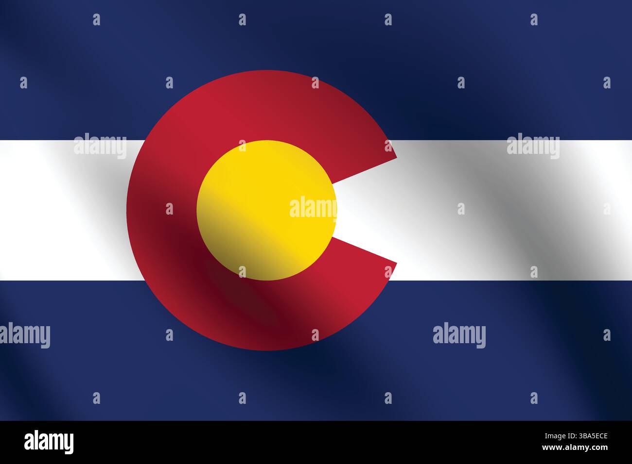 Flag of Colorado. Colorado flag official colors and proportion digital vector illustration. Wavy flag. Pleated flag. Stock Vector