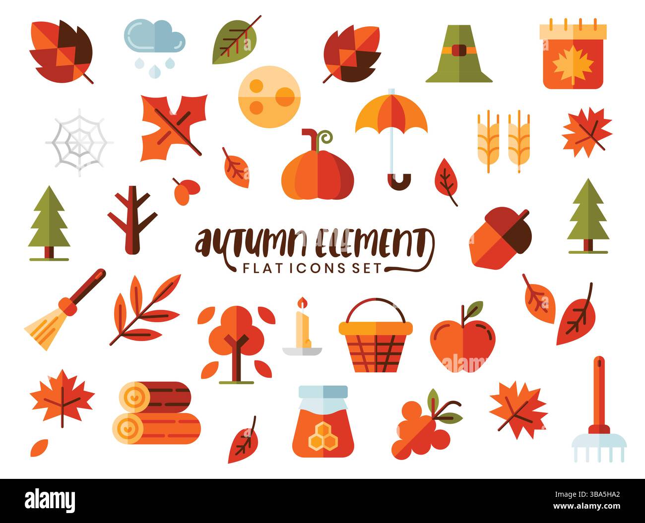 Autumn elements flat icons set.Vector illustration Stock Vector Image ...
