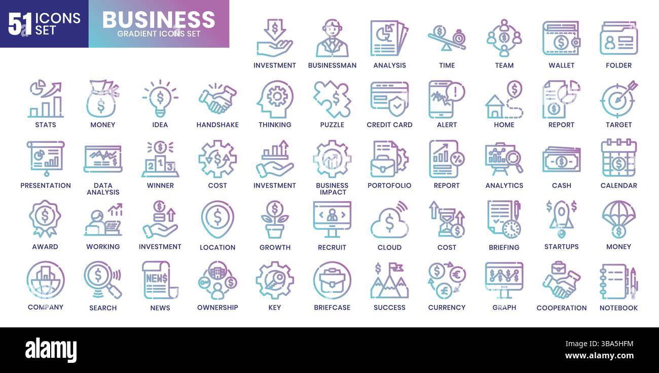 Business icons bundle. Gradient outline icon style. Vector illustration ...