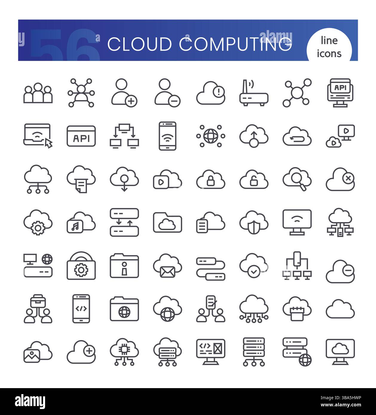 Cloud computing Icons Bundle. Thin outline icons style. Vector ...